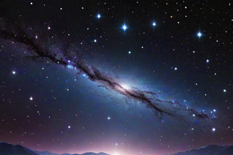 create a cosmic scene featuring a dark nebula with scattered bright stars and a deep space background