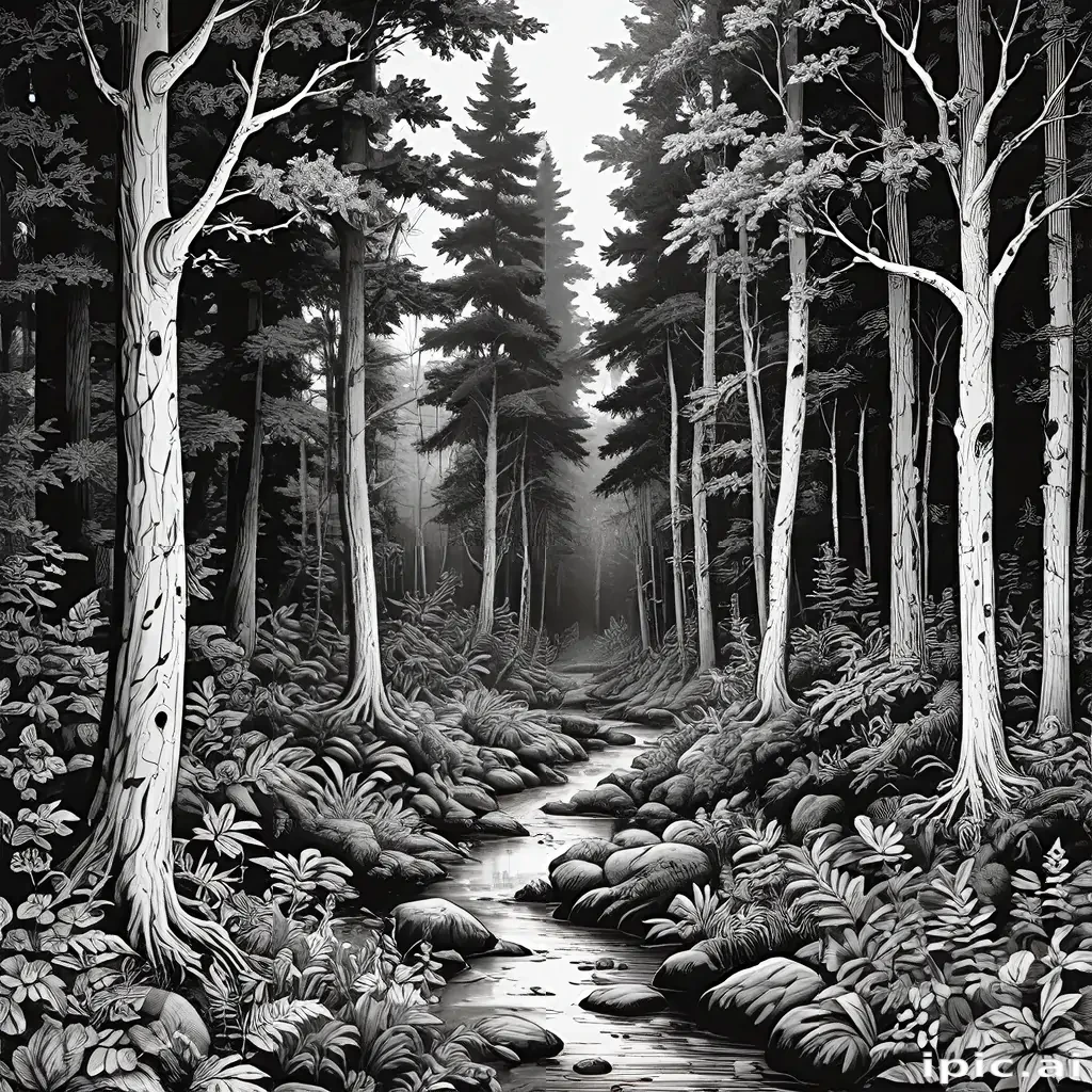 forest clipart black and white