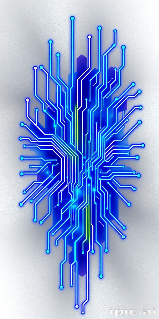 Bold "Cyberpunk Circuitry" tattoo concept incorporating vivid electric blue and neon green lines resembling computer circuits and data streams, set against a metallic silver background, with occasional bursts of holographic elements adding a three-dimensional quality to the design, perfect for tech enthusiasts and futurists who want to showcase their love for cutting-edge technology and digital aesthetics