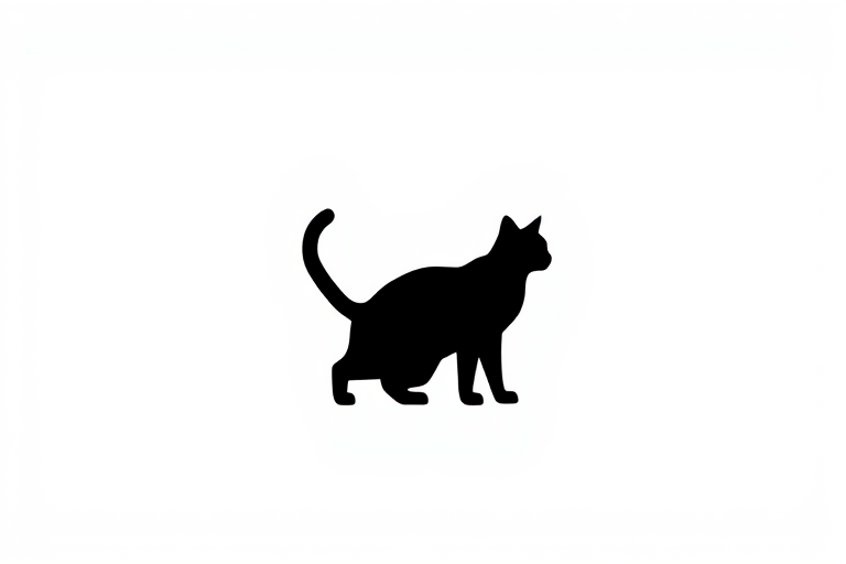 Generate a high-quality minimalist logo design featuring a stylized cat silhouette, captured with a DSLR camera, 50mm lens, aperture f/2.8, ISO 100, shot in natural light, centered composition, sharp focus, and on a plain white background.