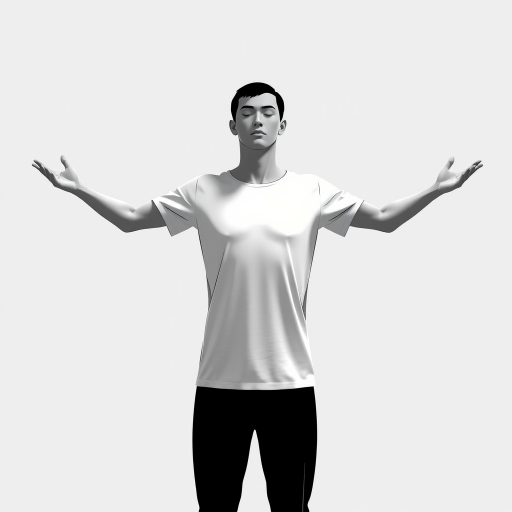 Create a high-resolution digital illustration of a simplified human figure with arms outstretched, using a DSLR camera with a 50mm lens, f/2.8 aperture, ISO 100, captured from a straight-on view under soft diffused lighting.