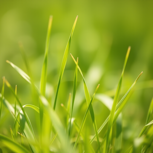 macro shot of delicate green grass in soft focus with a blurred background, f/2.8 aperture, 1/200 sec shutter speed, ISO 100, taken with a DSLR camera in natural daylight.