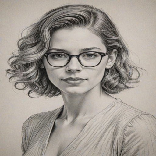 Radiant Tessa Ferrer, pencil sketch, portrait of Enchanting woman 1934s in glasses, hair style beatnik, outline, clear lines, fine lines, 8k