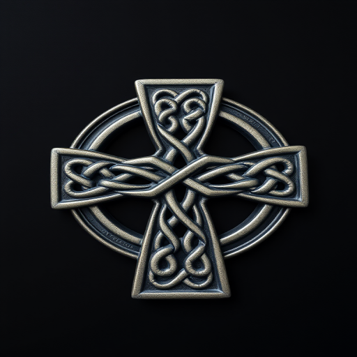 regenerate an intricate Celtic cross with detailed knotwork on a black background, using a DSLR camera, 50mm lens, f/4 aperture, ISO 100, in soft natural lighting, focus on the design's texture and symmetry, ensure high resolution and clarity