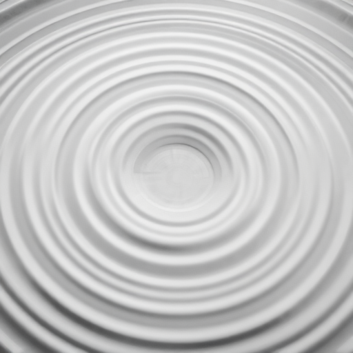 Create an abstract image of concentric circles and ripples in shades of gray and white, using a Canon EOS R6 camera, with an aperture setting of f/4, a shutter speed of 1/250s, ISO 100, taken from a low angle view to emphasize depth and texture, with a focus on clarity and smooth gradients.