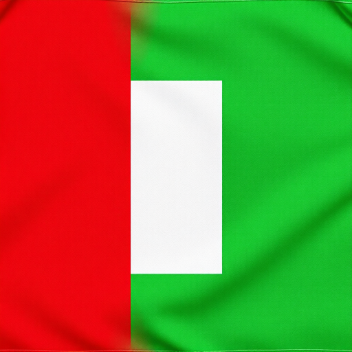 Create a high-resolution image of the flag of Benin with vivid colors and a smooth texture, using a digital camera with a 50mm lens, aperture f/2.8, shutter speed 1/250s, ISO 100, top-down view, and soft lighting for enhanced clarity and detail.