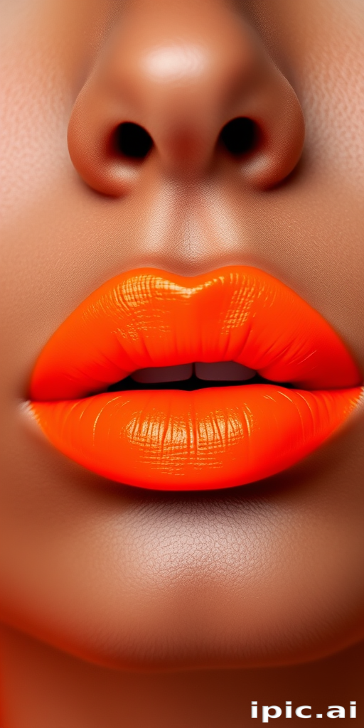 Bold neon orange lips make a vibrant statement, featuring an ultra-matte finish that pops against any skin tone and radiates energy