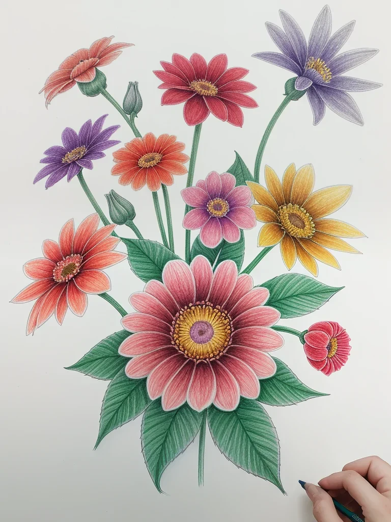 drawings of flowers with color