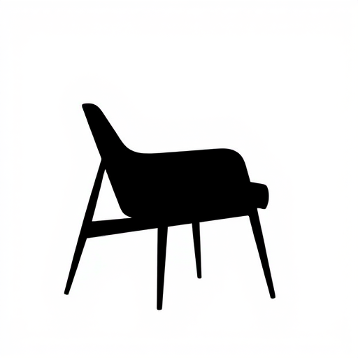 Create a minimalist vector image of a modern chair silhouette from a side view with a clean white background, using a DSLR camera at f/8, ISO 100, 50mm lens, natural lighting to enhance sharpness and detail.