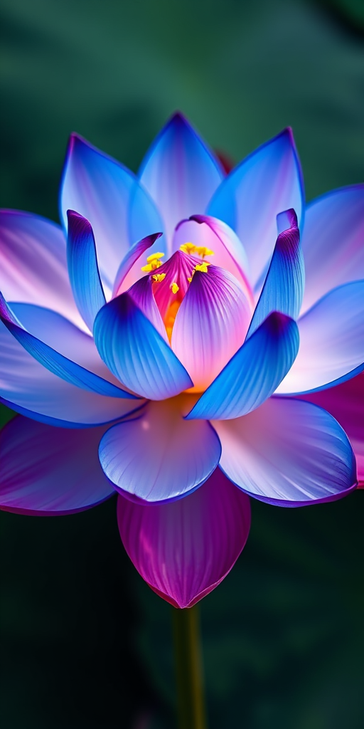 Create a high-resolution image of a stylized lotus flower with vibrant blue outlines, using a Canon EOS R5 camera at f/4 aperture, ISO 100, and a 50mm lens, shot from a top-down perspective with soft lighting to enhance detail and clarity.