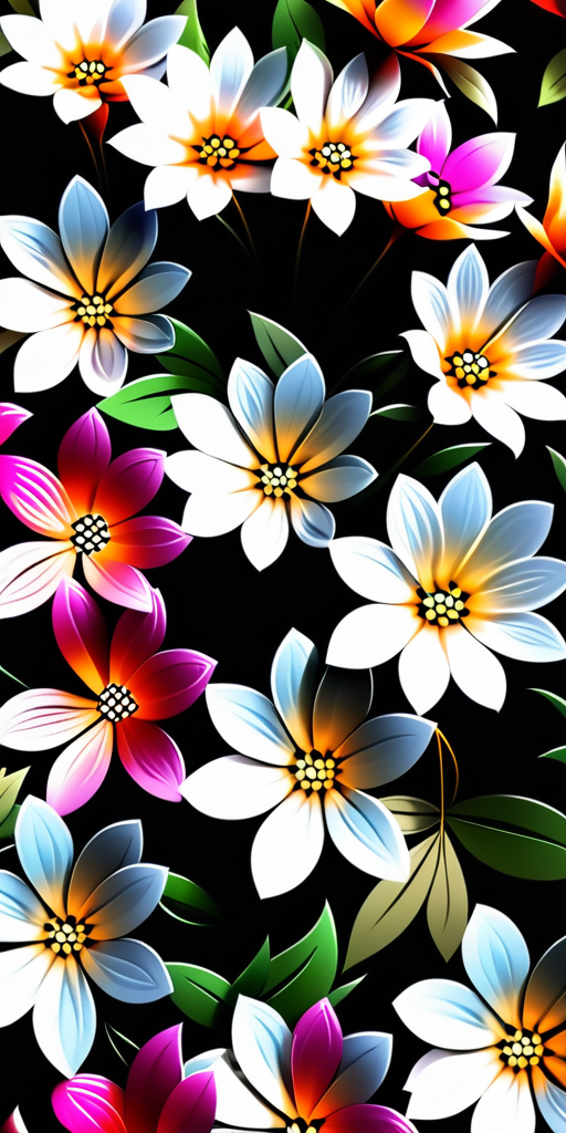 Vibrant Floral Pattern with Colorful Blooms on a Dark Background