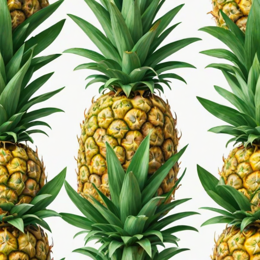 Create a stylized illustration of a pineapple with a textured body and vibrant green leaves on top, set against a plain white background.