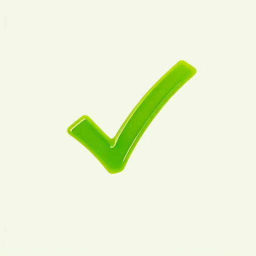 Create a vibrant green checkmark on a transparent background, captured with a DSLR camera at ISO 100, aperture f/2.8, shutter speed 1/500s, 50mm lens, in a macro photography style for enhanced detail and clarity.
