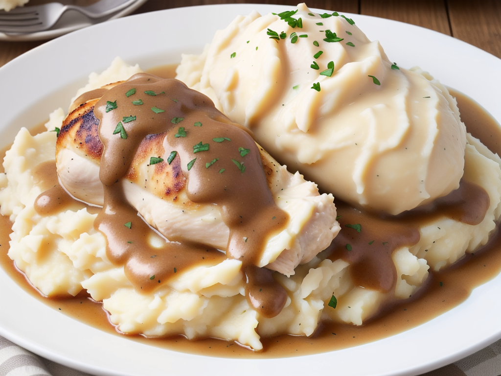 chicken and gravy over mashed potatoes