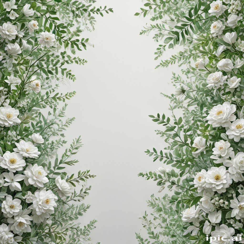 Elegant Floral Border Design Featuring Lush Greenery and White Blooms