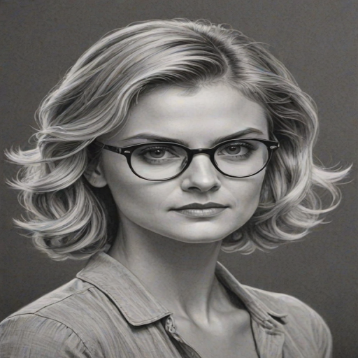 Lovely Eliza Coupe, pencil sketch, portrait of Magnificent woman 1936s in glasses, hair style beatnik, outline, clear lines, fine lines, 8k