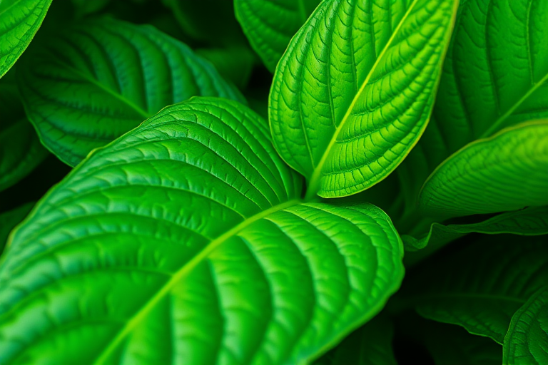 regenerate a detailed illustration of a lush green plant with intricate leaf patterns, captured in high resolution with a macro lens, aperture f/2.8, shutter speed 1/125s, ISO 200, shot from a low angle to emphasize depth and texture, using a DSLR camera for enhanced image quality