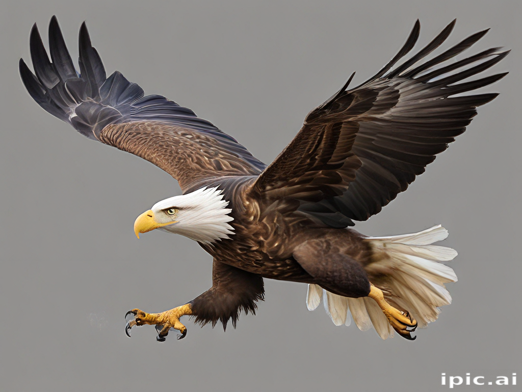 Majestic Bald Eagle Soaring Gracefully Through the Clear Blue Sky Above.