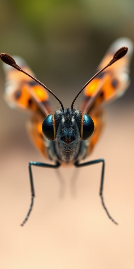 Capture a high-resolution image of a butterfly with a macro lens at f/2.8, ISO 100, shutter speed 1/200s, front view, in natural light to enhance details and colors.