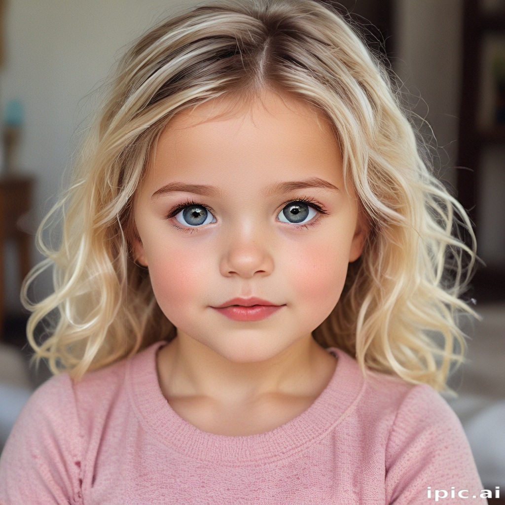 A Sweet Portrait of a Young Girl with Beautiful Blonde Hair and Blue Eyes