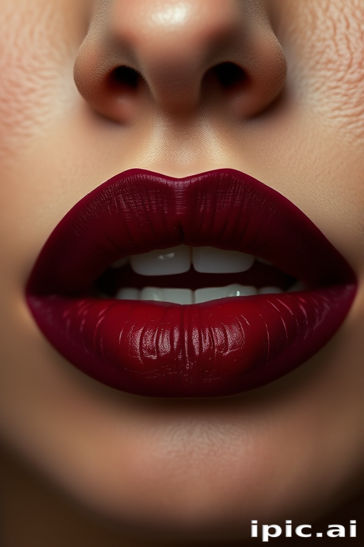Alluring image of burgundy wine lips with a velvet matte texture, highlighting rich pigmentation and sophisticated elegance