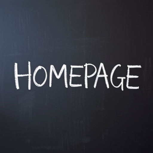 Create an image of the word "HOMEPAGE" written in chalk-like white lettering on a blackboard background, captured with a DSLR camera at f/2.8 aperture, ISO 100, 50mm lens, with a shallow depth of field and natural lighting.
