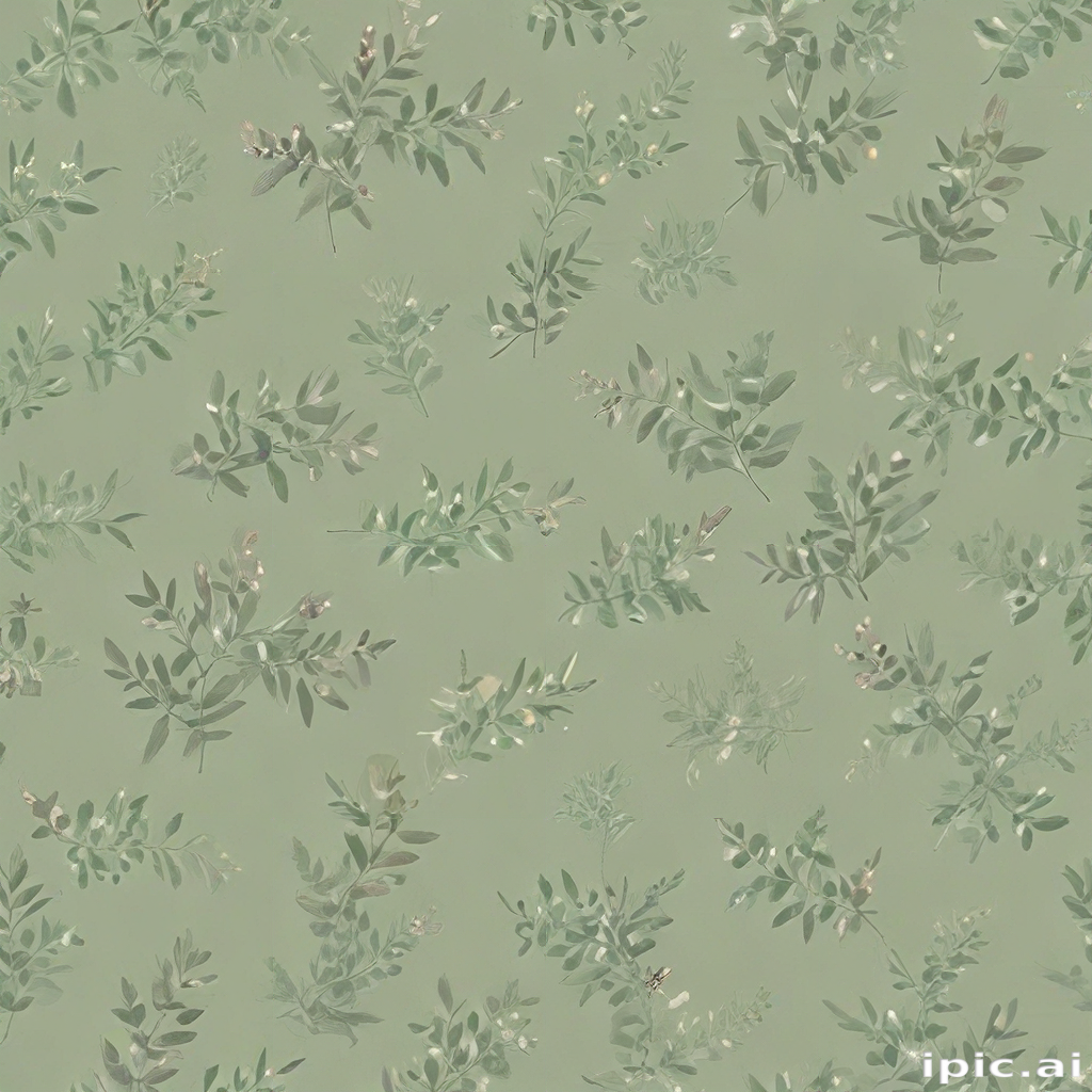 Delicate Green Pattern Featuring Various Leaves and Floral Elements on ...