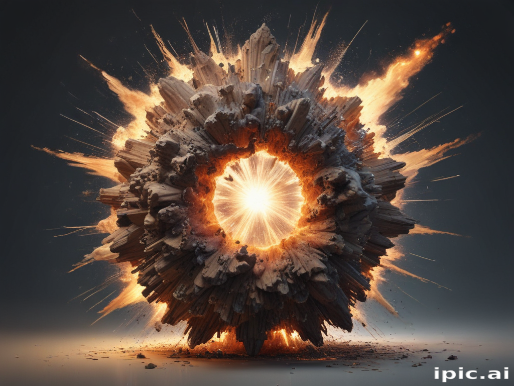 Abstract Exploding Formation Explosive Burst of Energy Emanating from a Geometric Rock Formation