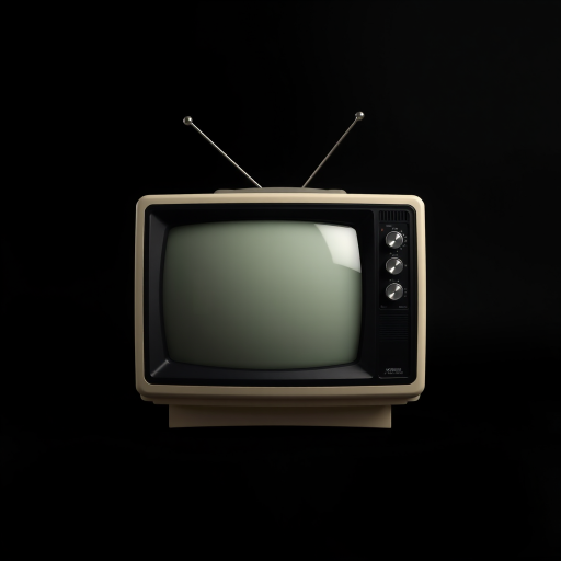 Generate a minimalist image of a vintage television set on a plain black background, using a DSLR camera with a 50mm lens, f/2.8 aperture, ISO 100, and a shallow depth of field for enhanced focus on the television set.