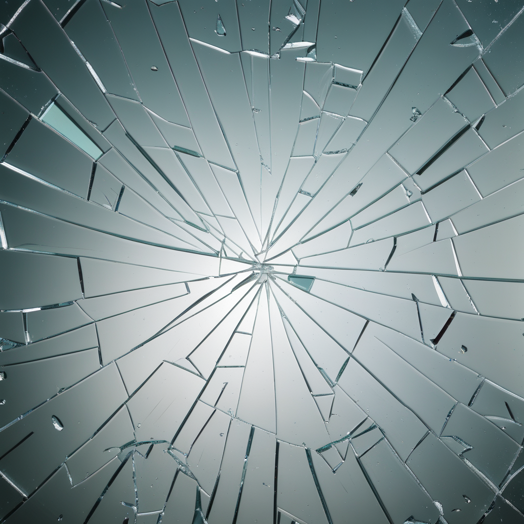 Intricate Patterns of Shattered Glass Radiating from a Central Point