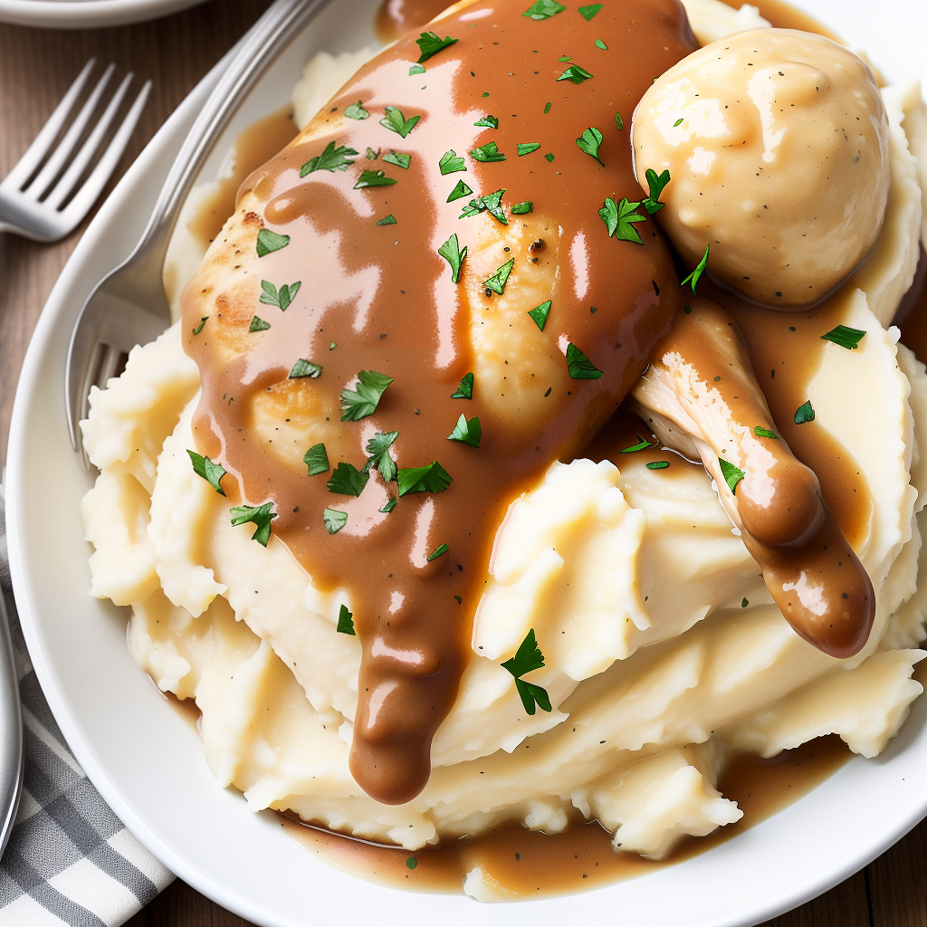 chicken with gravy over mashed potatoes