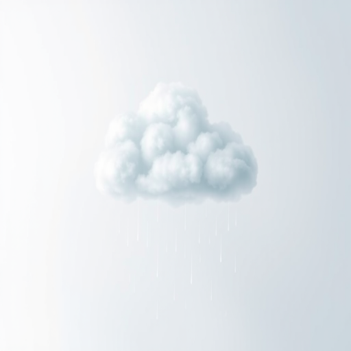Generate a minimalist illustration of a cloud with rain, using a soft gradient background, captured with a DSLR camera at f/2.8, ISO 100, 50mm lens, overhead view, in natural light for enhanced clarity and contrast.