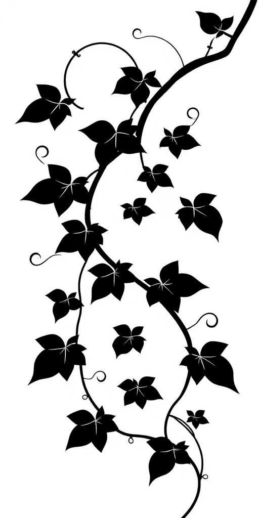 create a stylized black silhouette of a vine with curling tendrils and leaves