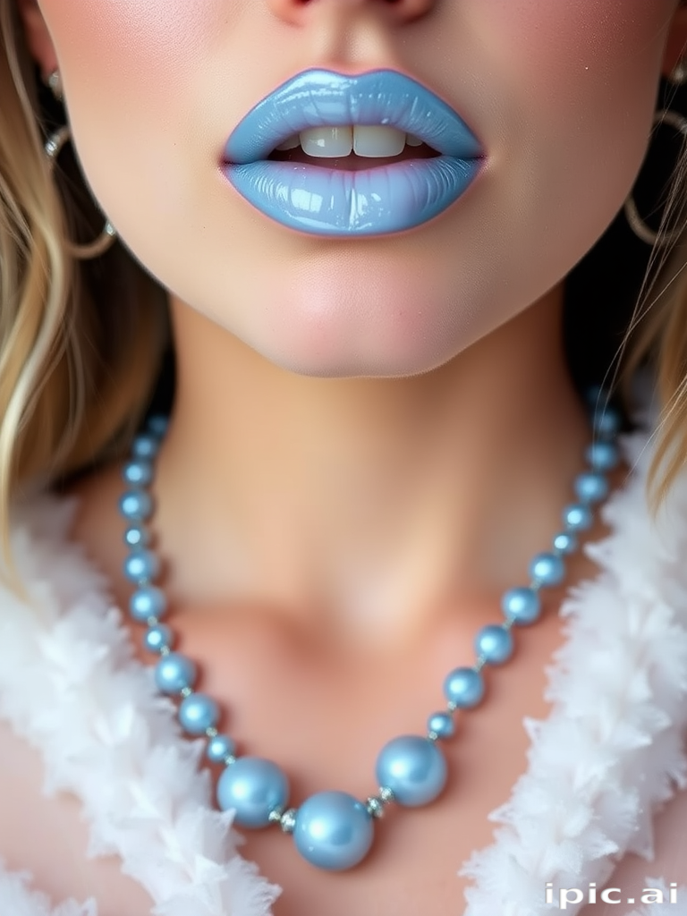 Crystalline Frost Bite lip style features an icy blue-white base with a high-shine finish, giving the wearer a cool, snow queen-inspired appearance