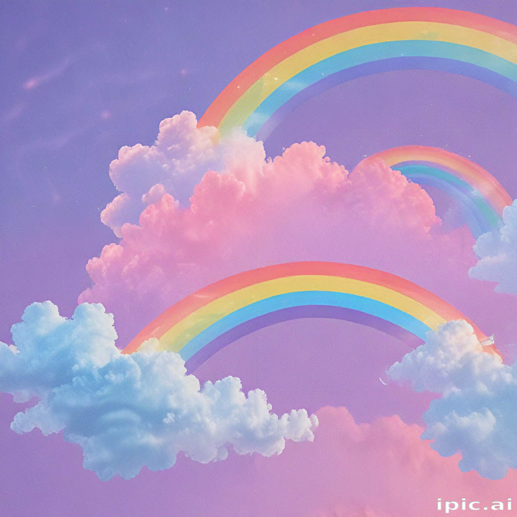 Dreamy Skies Filled with Colorful Rainbows and Soft, Fluffy Clouds