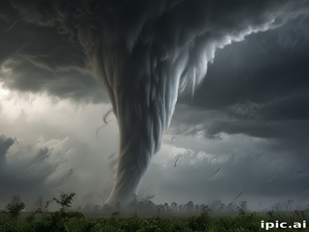 Powerful Tornado Swirling Above a Dark Sky with Stormy Clouds Below