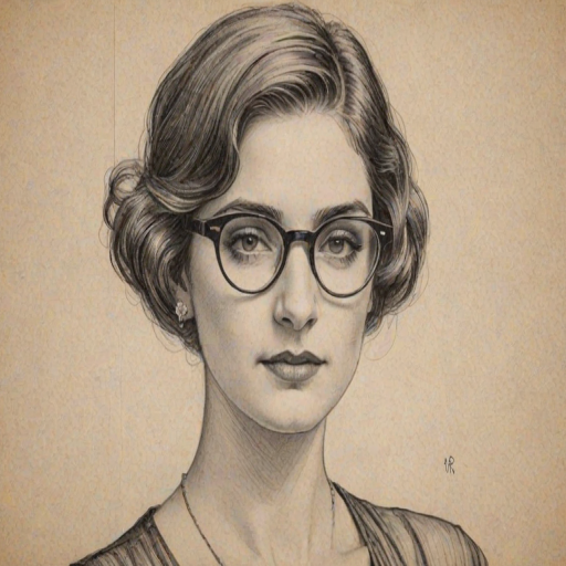 Charming Gaby Hoffmann, pencil sketch, portrait of Exquisite woman 1920s in glasses, hair style beatnik, outline, clear lines, fine lines, 8k