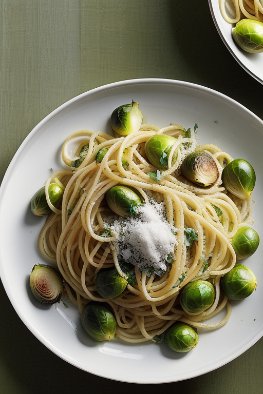 lemony spaghetti with brussels sprouts