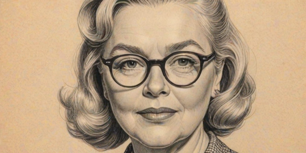 Resplendent June Squibb, pencil sketch, portrait of Bewitching woman 1943s in glasses, hair style beatnik, outline, clear lines, fine lines, 8k