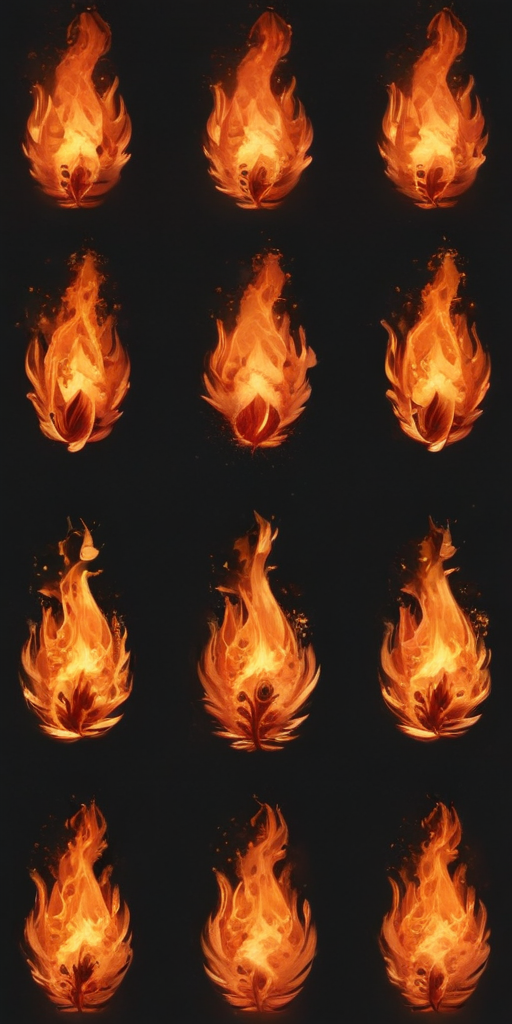 Dynamic and Vibrant Display of Flames in Various Artistic Styles