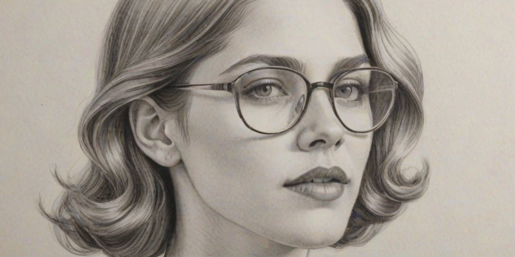 Graceful Charity Wakefield, pencil sketch, portrait of Dazzling woman 1928s in glasses, hair style beatnik, outline, clear lines, fine lines, 8k
