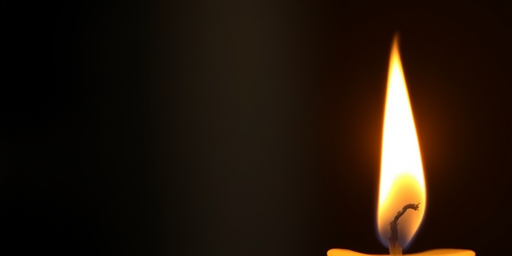 Regenerate the image of a candle with a flickering flame, focus on a warm, glowing light, using a DSLR camera with a 50mm lens, aperture set to f/1.8, ISO 200, and available light for soft shadows.
