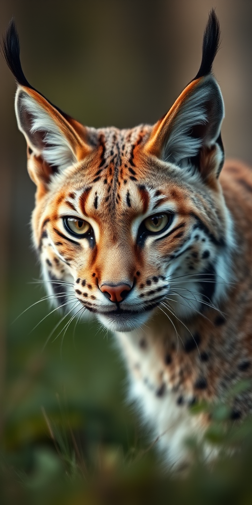 Capture a close-up of a lynx in its natural habitat with a shallow depth of field, using a Canon EOS 5D Mark IV, 85mm lens, f/1.8, ISO 400, at 1/250s, natural lighting to enhance detail and sharpness.