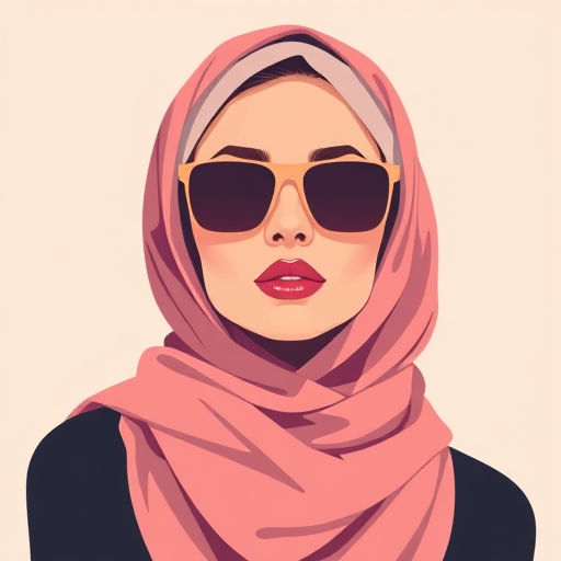 portrait of a glamorous woman with sunglasses and a headscarf, flat vector style, soft pastel colors, high-resolution, 50mm lens, f/1.8 aperture, natural light, centered composition, digital illustration, DSLR camera