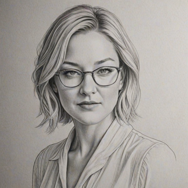 Radiant Kate Hudson, pencil sketch, portrait of Alluring woman 1923s in glasses, hair style beatnik, outline, clear lines, fine lines, 8k