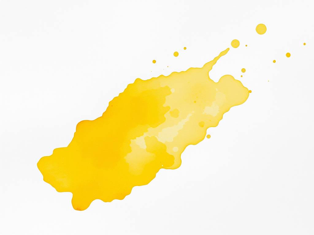 Create a high-resolution watercolor image of a textured yellow splash on white paper, taken with a Canon EOS 5D Mark IV, 50mm lens, f/8 aperture, ISO 100, natural lighting, top-down angle for clarity and detail.