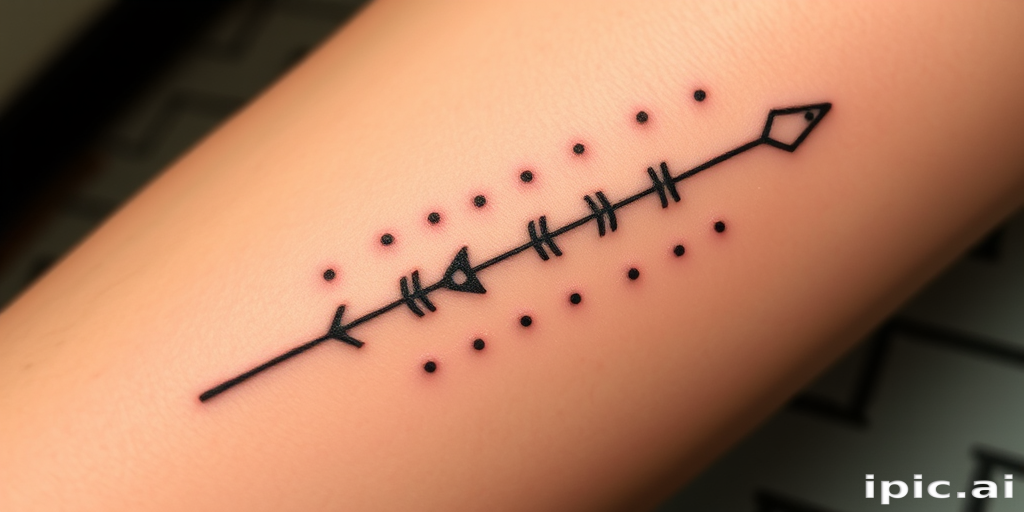 Stick and poke tattoo named "Raw Authenticity" showcasing hand-poked designs with a deliberately rough and unrefined aesthetic, often incorporating simple line work and dotwork patterns, admired for its DIY charm