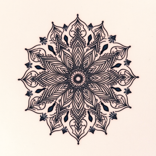 Dotwork mandala tattoo showcasing intricate patterns and sacred geometry, gradient shading creating depth and dimension, symmetrical design with meticulous attention to detail
