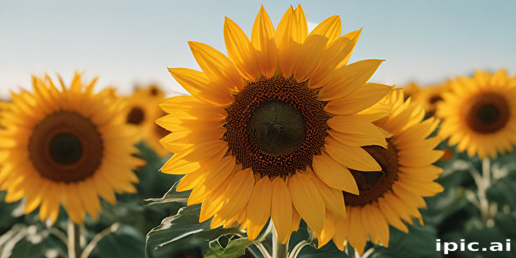 Vibrant Sunflowers Blooming in a Lush Field Under a Clear Blue Sky