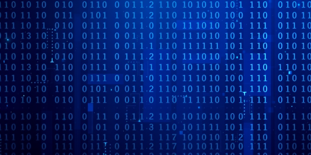 Abstract Representation of Binary Code Flowing on a Digital Background